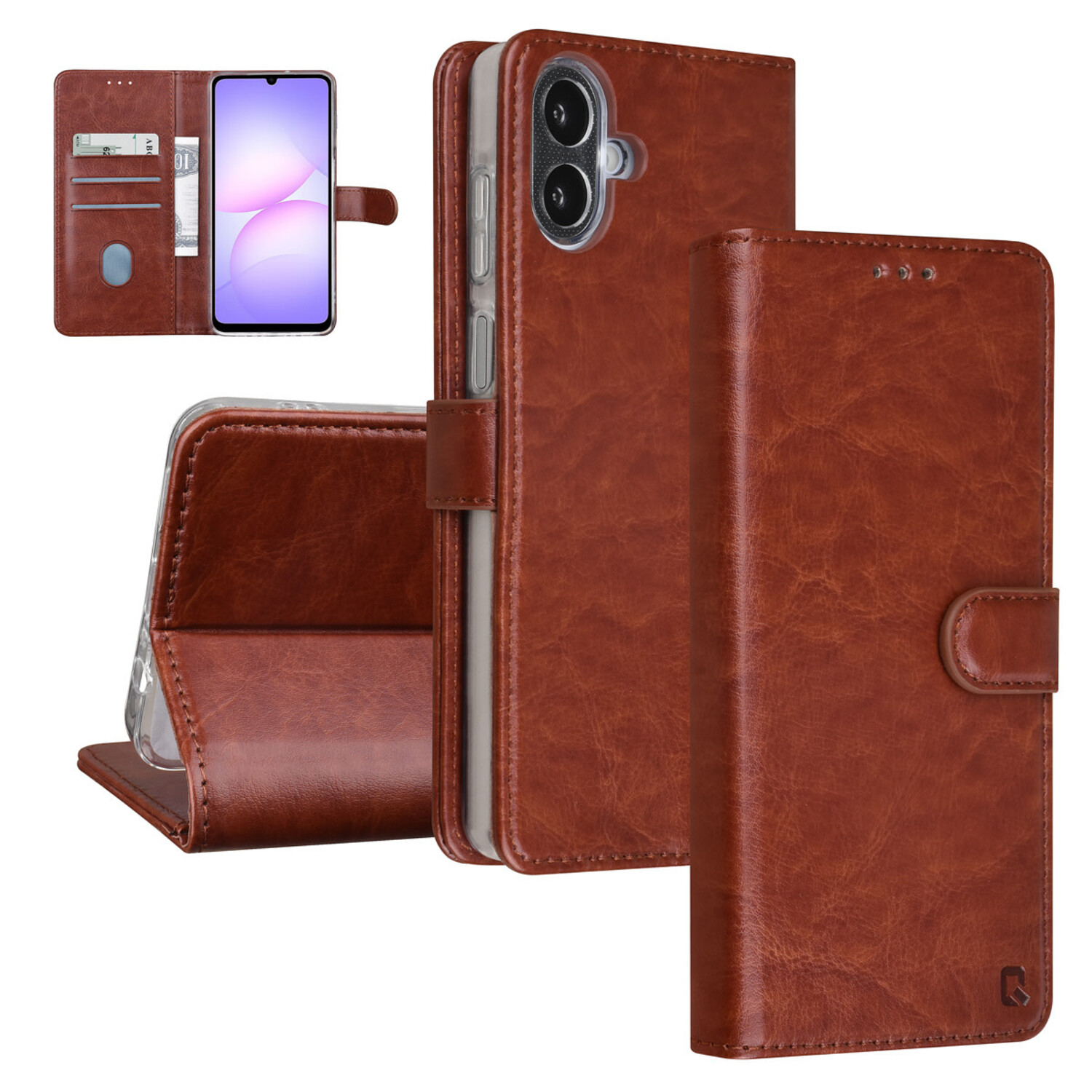 TUNIQ TUNIQ Galaxy A07 Book-Case hul - Kartenhalter für 3 Karten - Magnetverschluss - Aufhänger - Braun