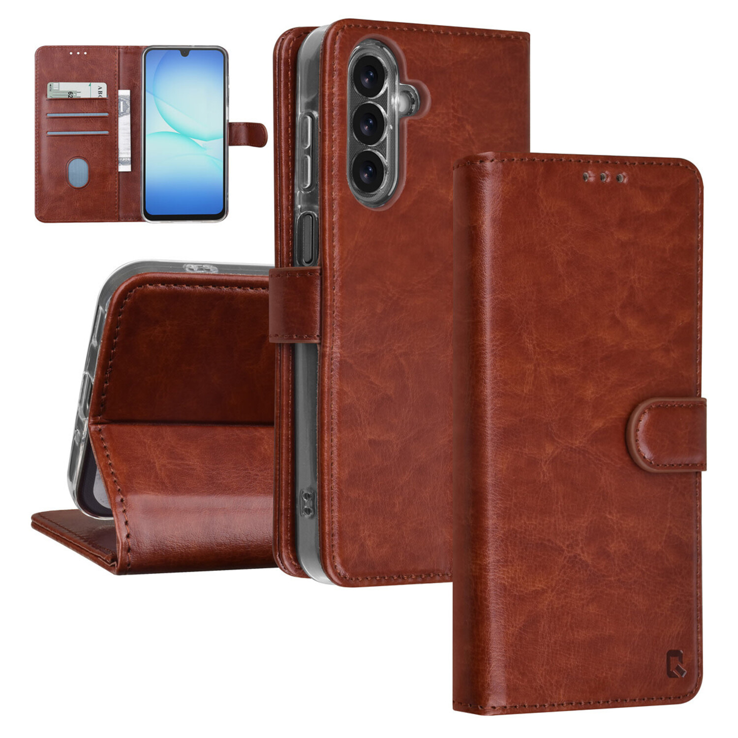 TUNIQ TUNIQ Galaxy A17 Book-Case hul - Kartenhalter für 3 Karten - Magnetverschluss - Aufhänger - Braun