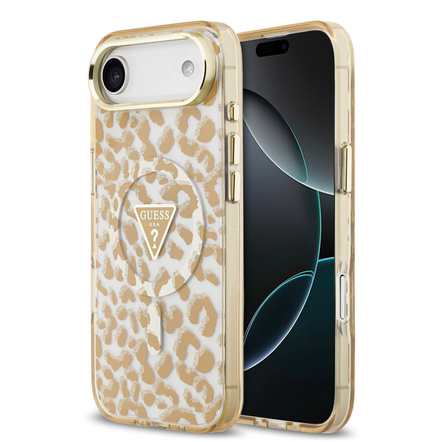 Guess Guess iPhone 17 Air Back-Cover hul - Magsafe - Leopard Glitter Edition - Braun