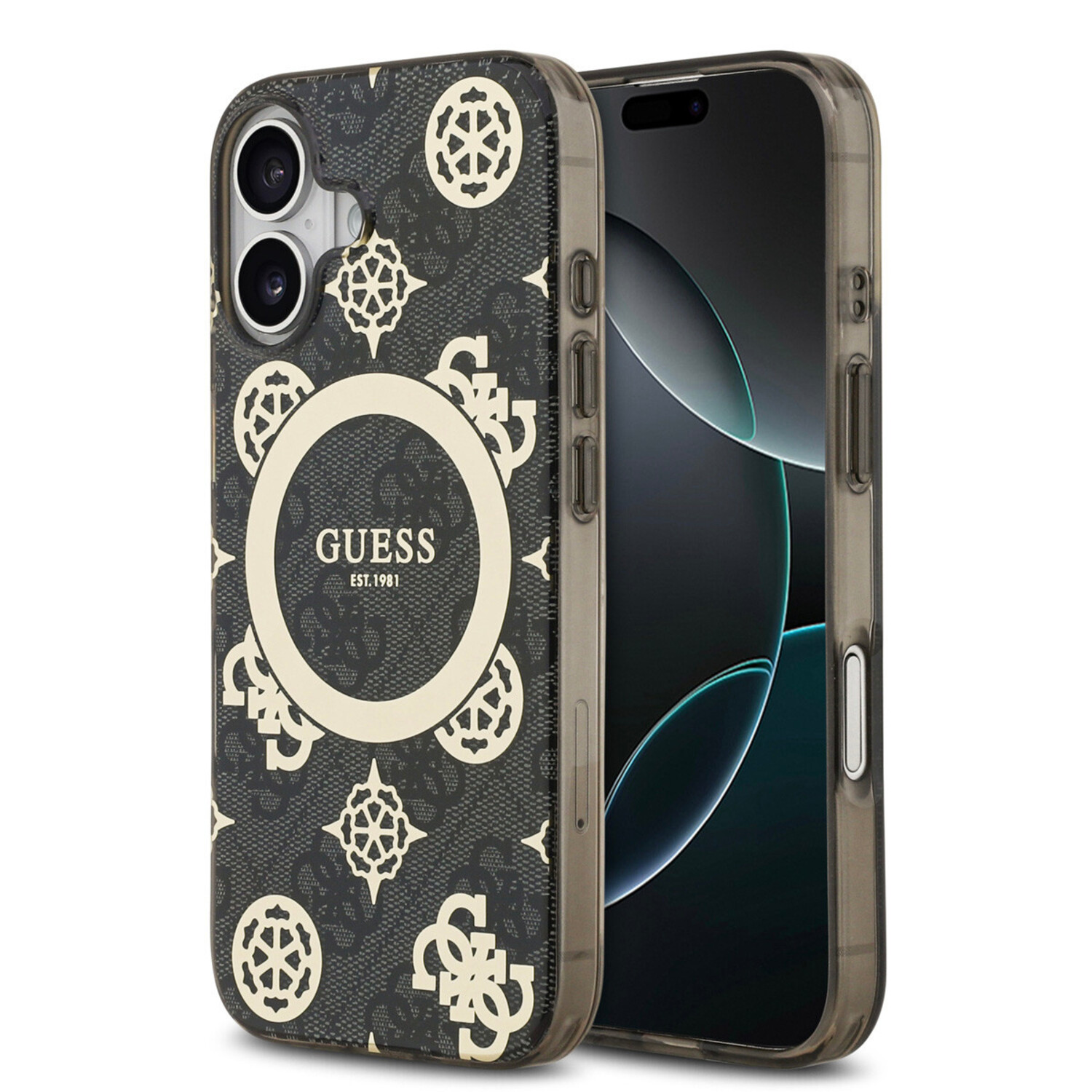 Guess Guess iPhone 17 Back-Cover hul - MagSafe - Peony on 4G Background - Schwarz