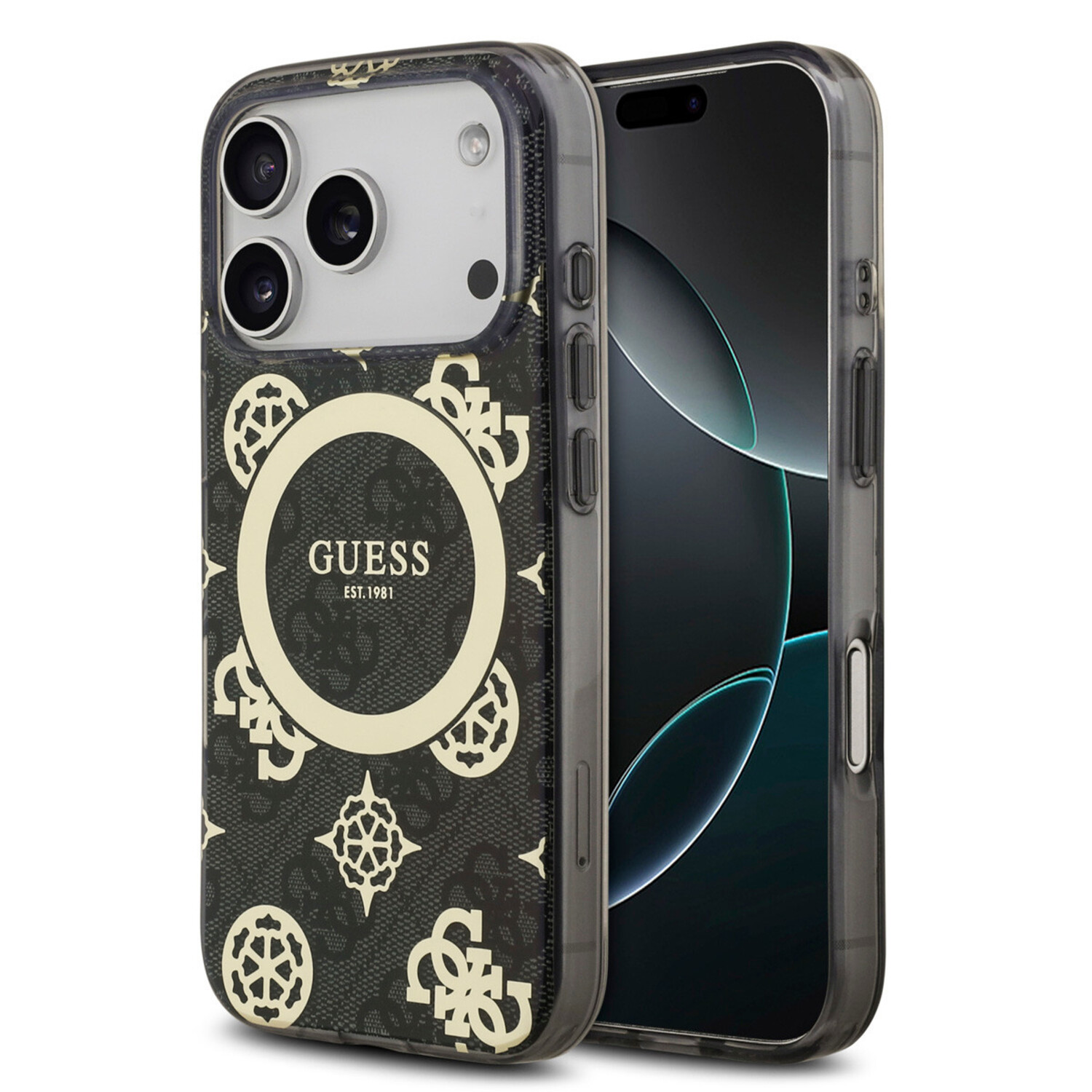 Guess Guess iPhone 17 Pro Back-Cover hul - MagSafe - Peony on 4G Background - Schwarz
