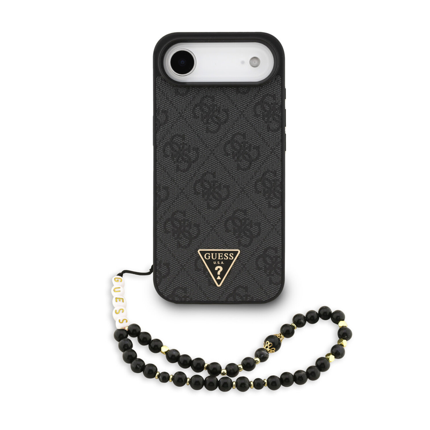 Guess Guess iPhone 17 Air Back-Cover hul - MagSafe - 4G Triangle Logo - Pearl Strap - Schwarz