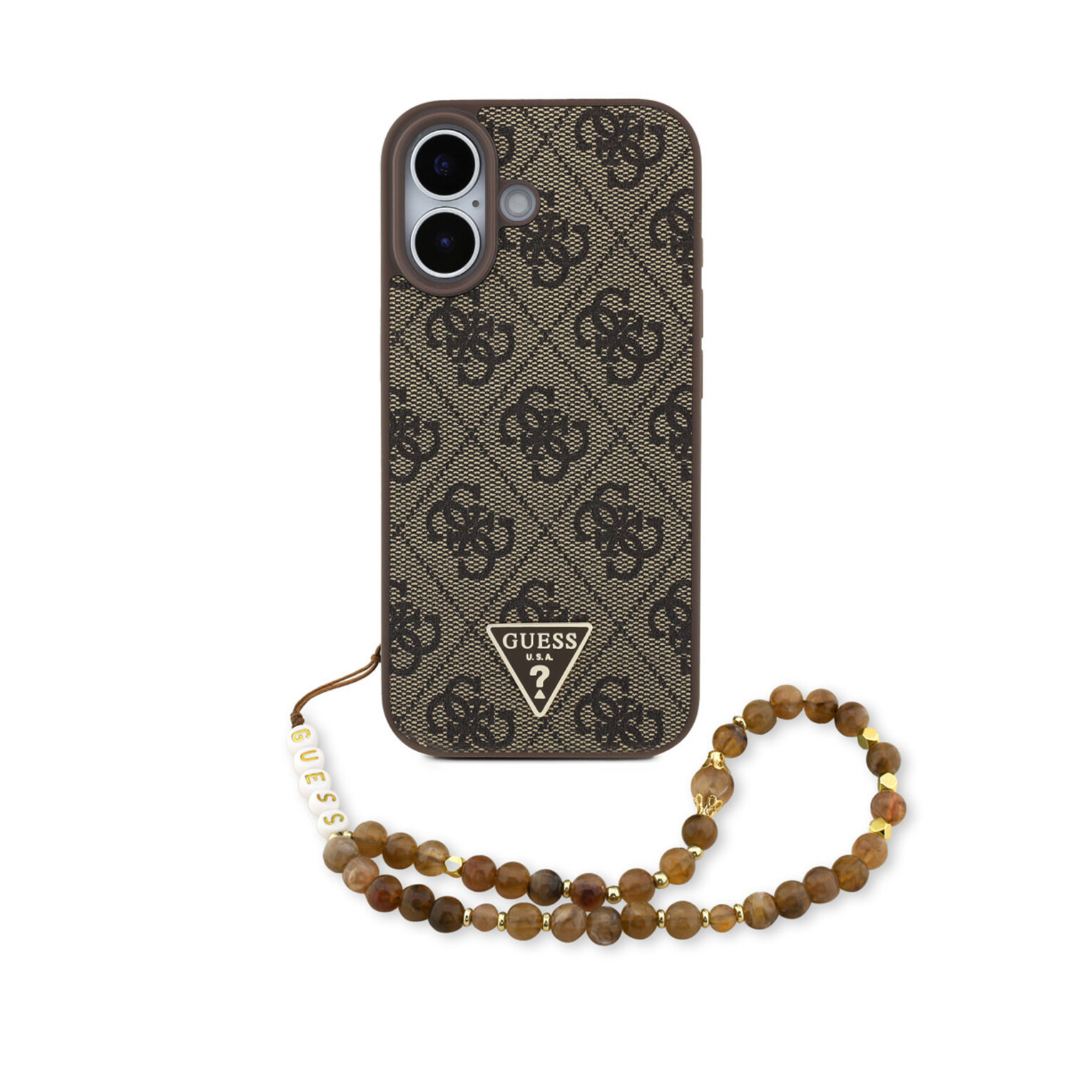 Guess Guess iPhone 17 Back-Cover hul - MagSafe - 4G Triangle Logo - Pearl Strap - Braun