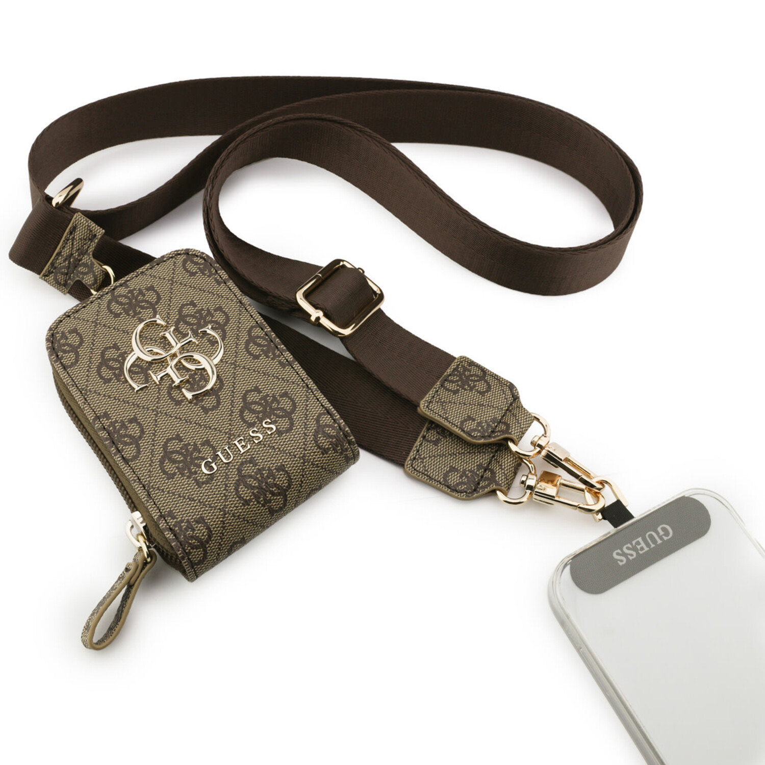 Guess Guess Crossbody Strap With Purse - 4G Big Metal Logo - Braun