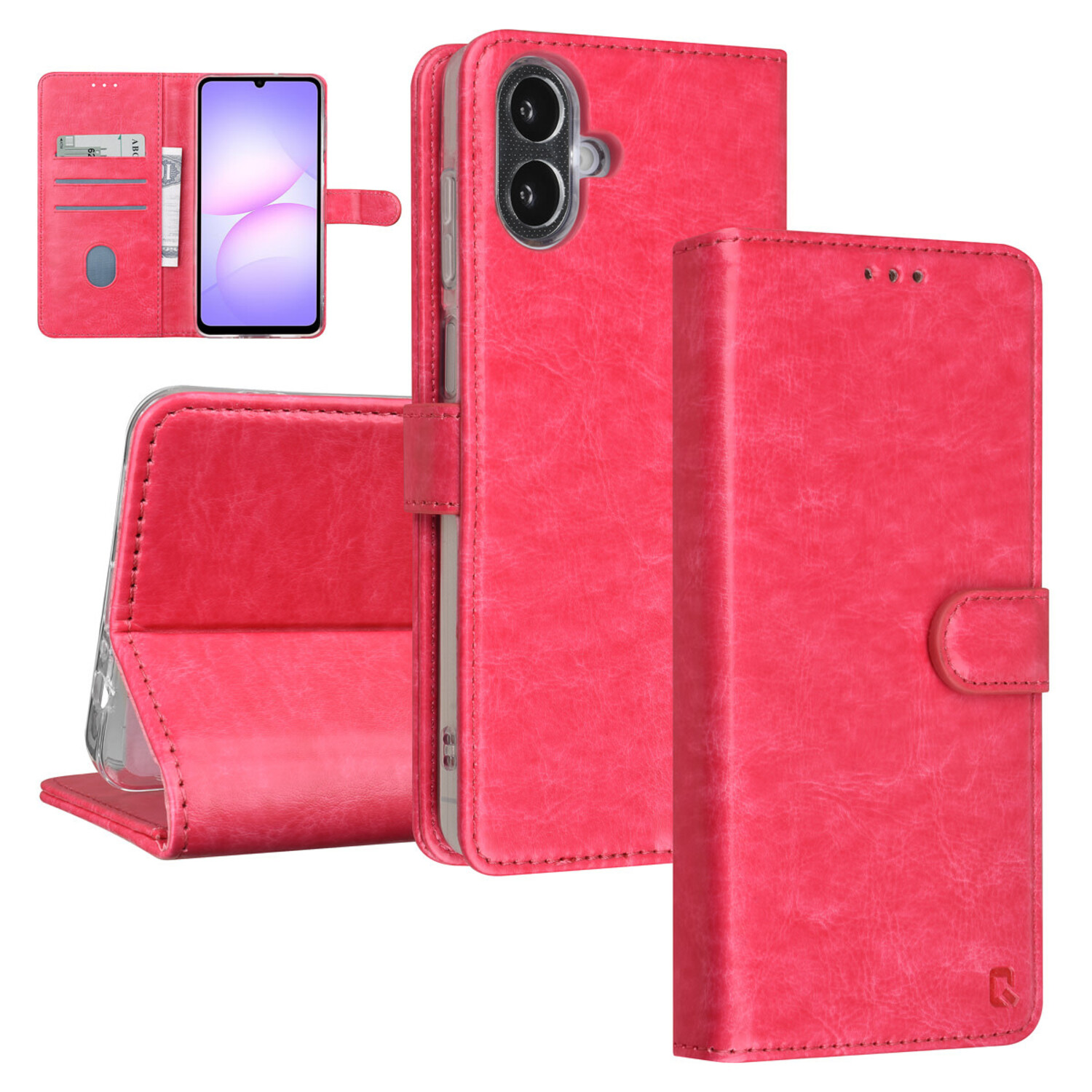 TUNIQ TUNIQ Galaxy A07 Book-Case hul - Kartenhalter für 3 Karten - Magnetverschluss - Aufhänger - Hot Pink
