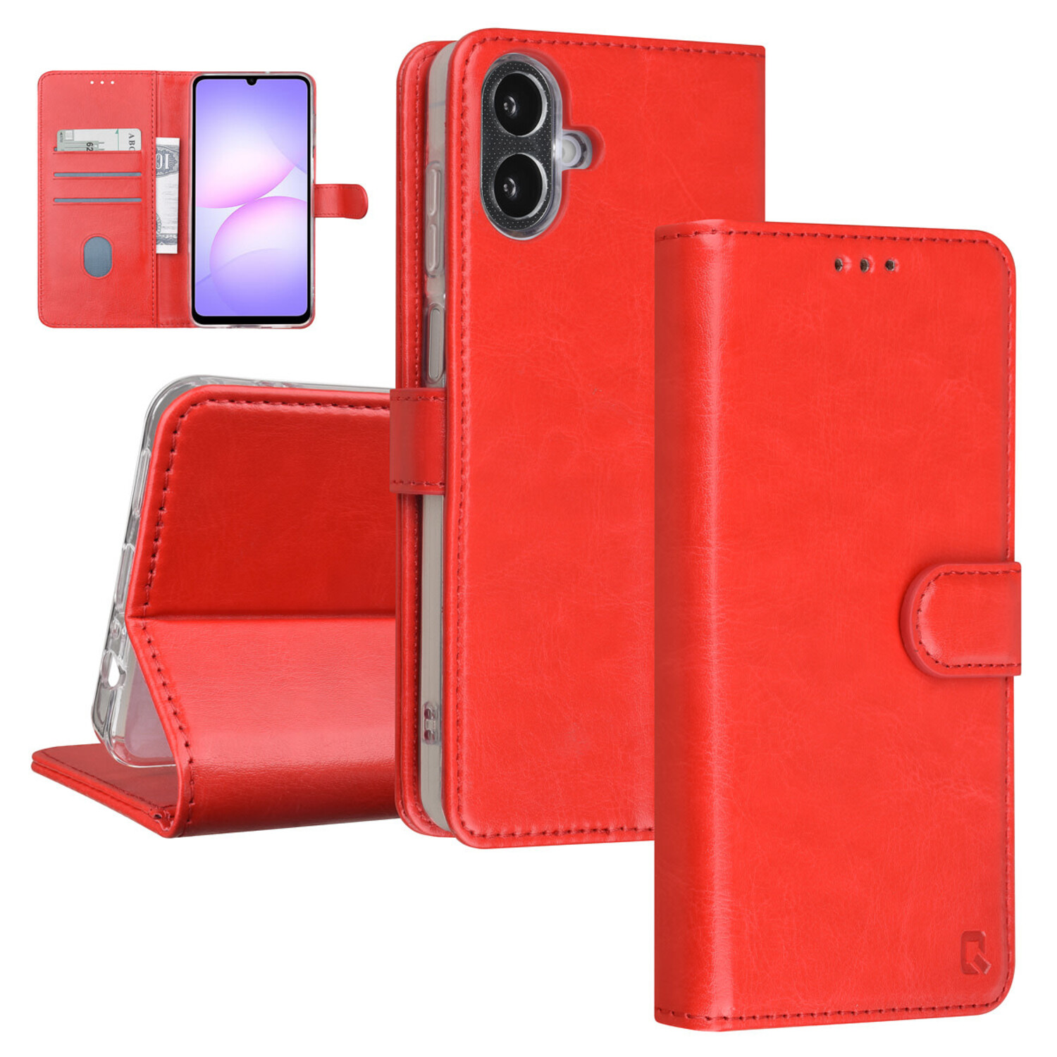 TUNIQ TUNIQ Galaxy A07 Book-Case hul - Kartenhalter für 3 Karten - Magnetverschluss - Aufhänger - Rot