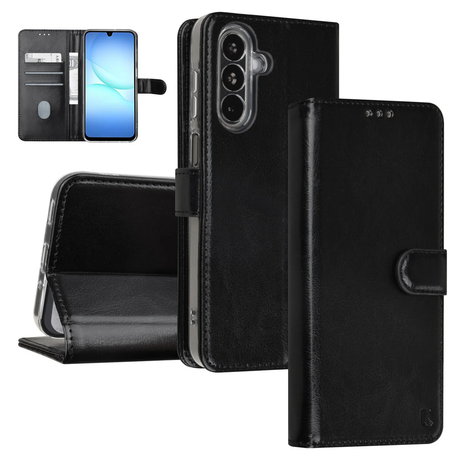 TUNIQ TUNIQ Galaxy A17 Book-Case hul - Kartenhalter für 3 Karten - Magnetverschluss - Aufhänger - Schwarz