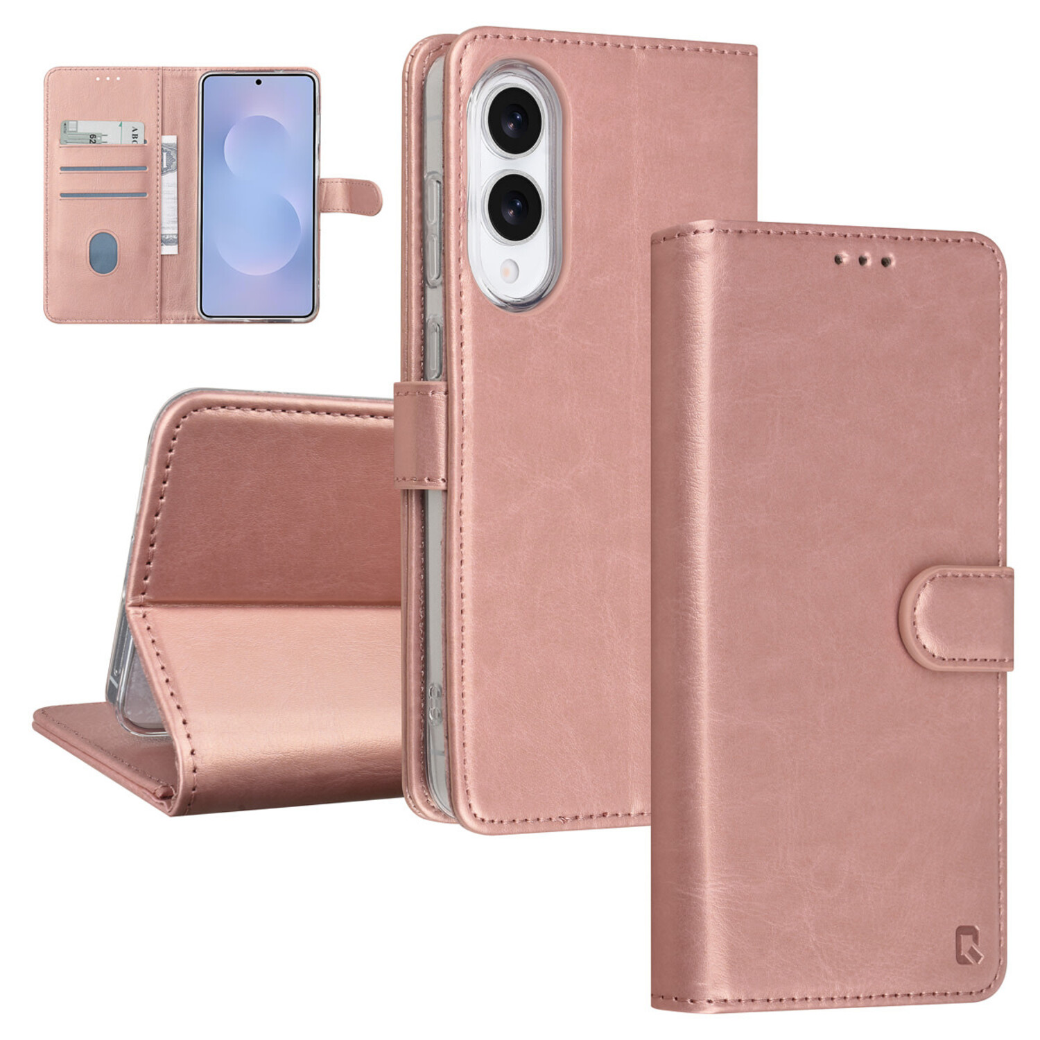TUNIQ TUNIQ Galaxy S25 Edge Book-Case hul - Kartenhalter für 3 Karten - Magnetverschluss - Aufhänger - Rose Gold