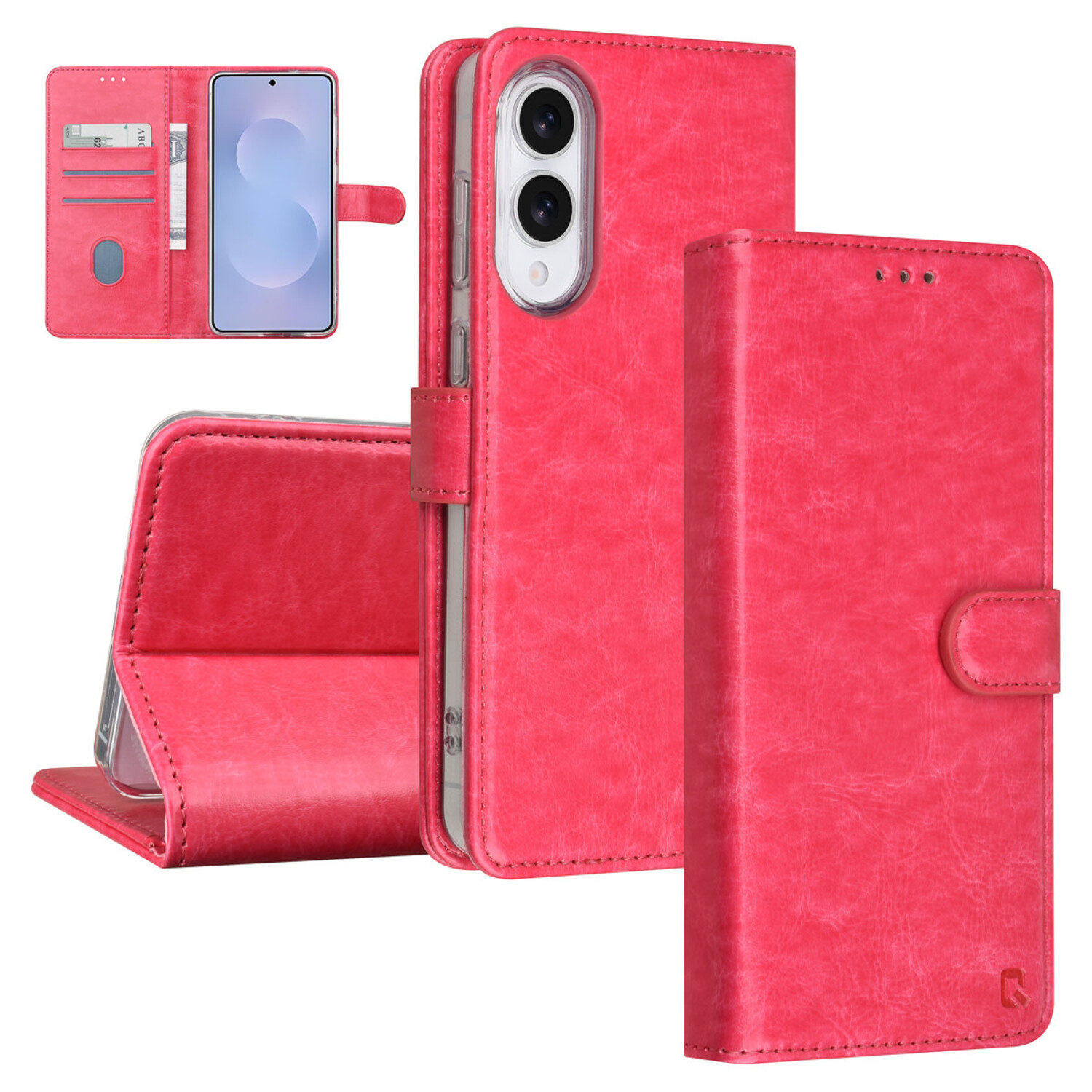 TUNIQ TUNIQ Galaxy S25 Edge Book-Case hul - Kartenhalter für 3 Karten - Magnetverschluss - Aufhänger - Hot Pink