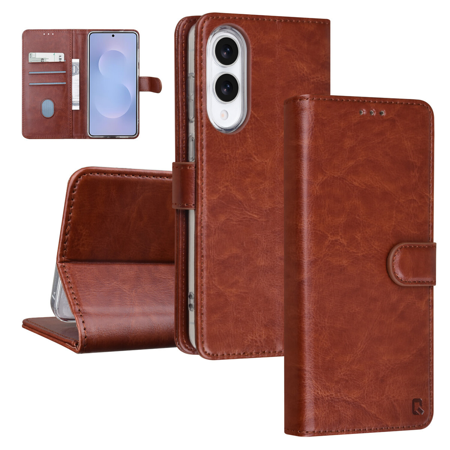 TUNIQ TUNIQ Galaxy S25 Edge Book-Case hul - Kartenhalter für 3 Karten - Magnetverschluss - Aufhänger - Braun