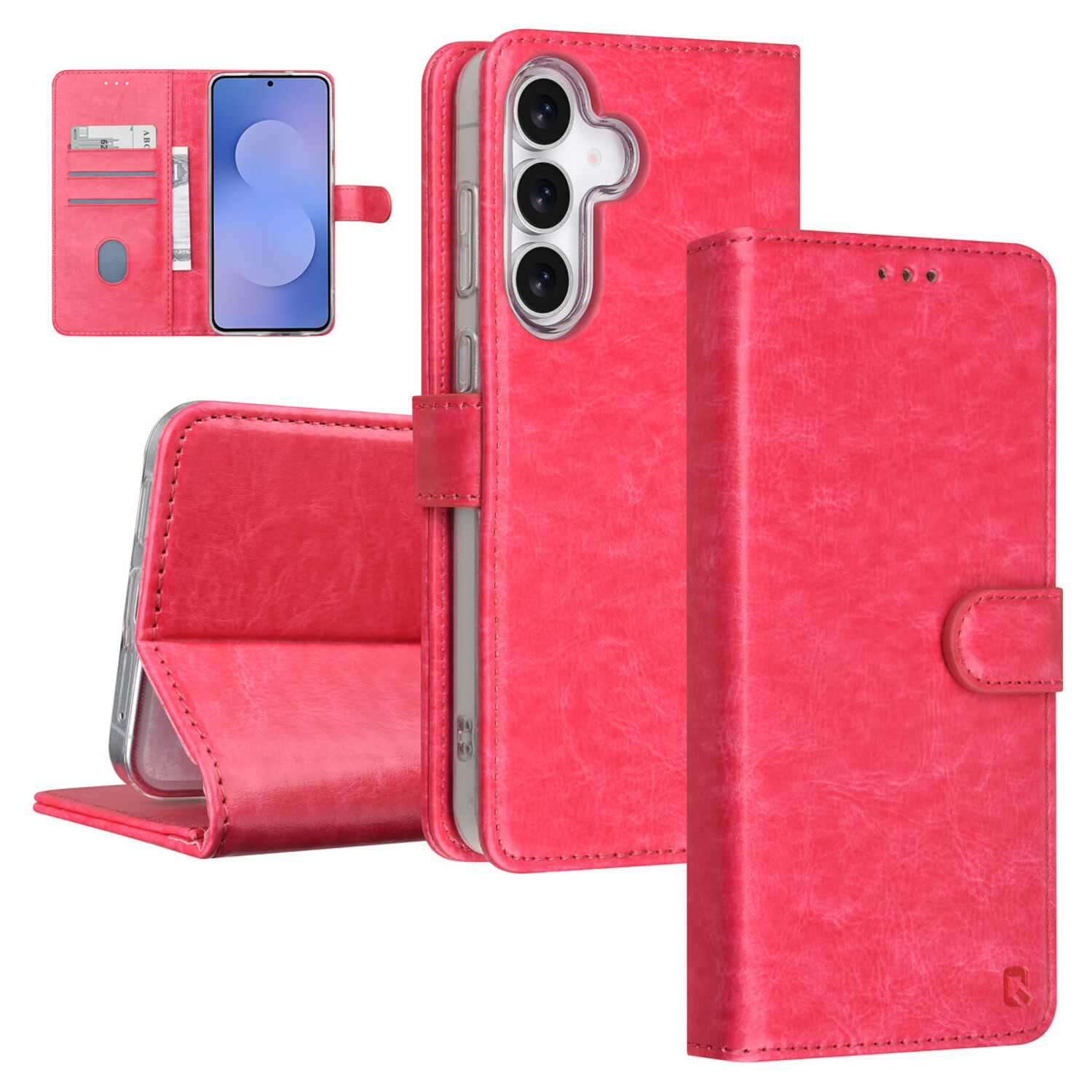 TUNIQ TUNIQ Galaxy S25 FE Book-Case hul - Kartenhalter für 3 Karten - Magnetverschluss - Aufhänger - Hot Pink