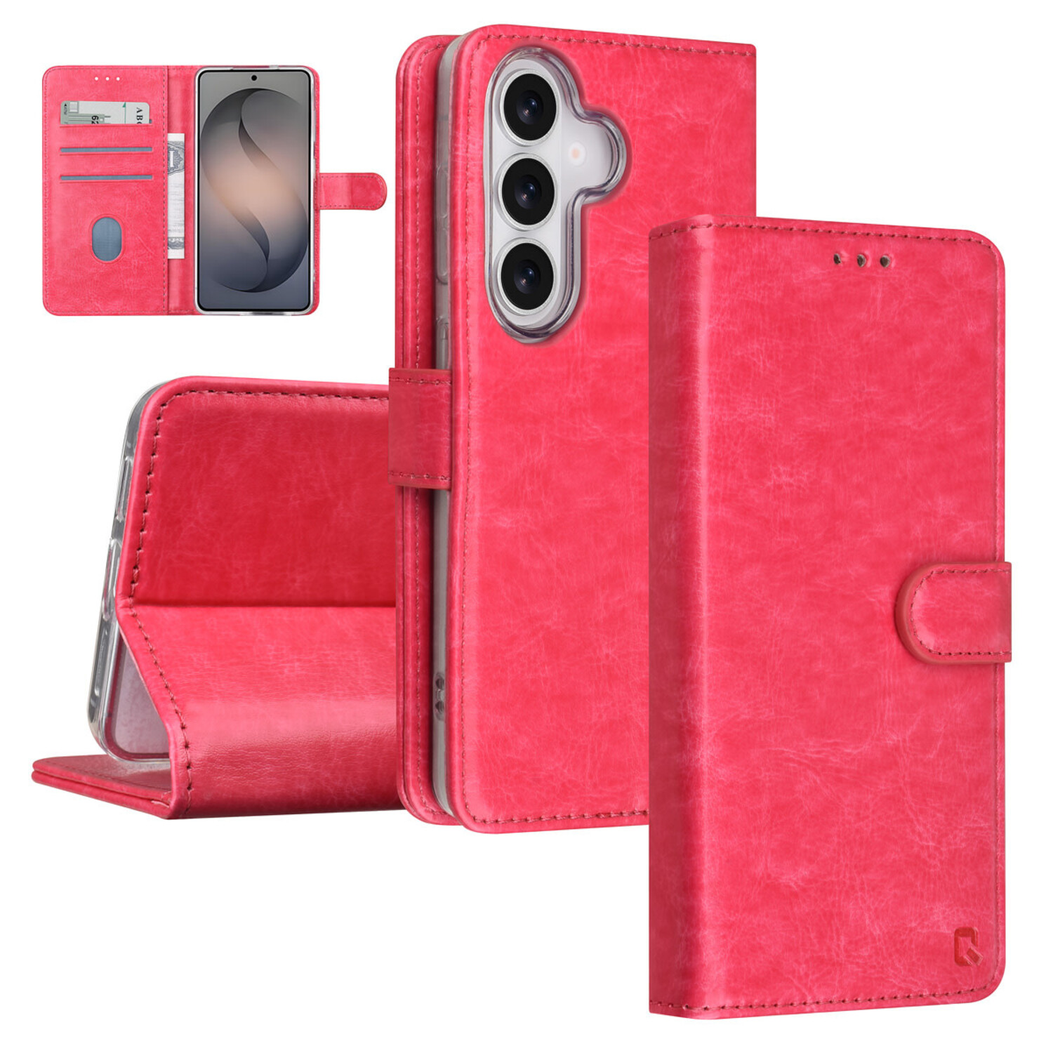 TUNIQ TUNIQ Galaxy S26 Book-Case hul - Kartenhalter für 3 Karten - Magnetverschluss - Aufhänger - Hot Pink