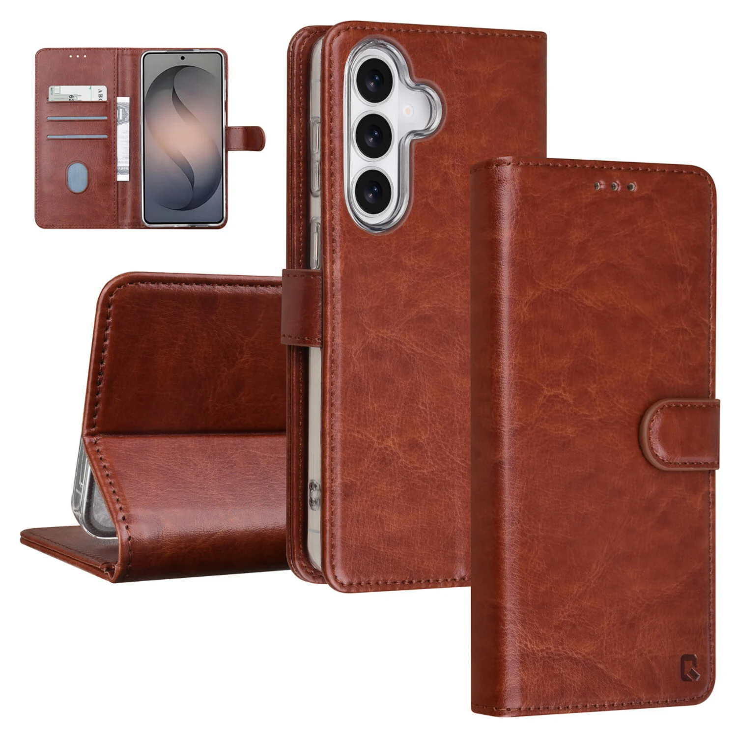 TUNIQ TUNIQ Galaxy S26 Plus Book-Case hul - Kartenhalter für 3 Karten - Magnetverschluss - Aufhänger - Braun