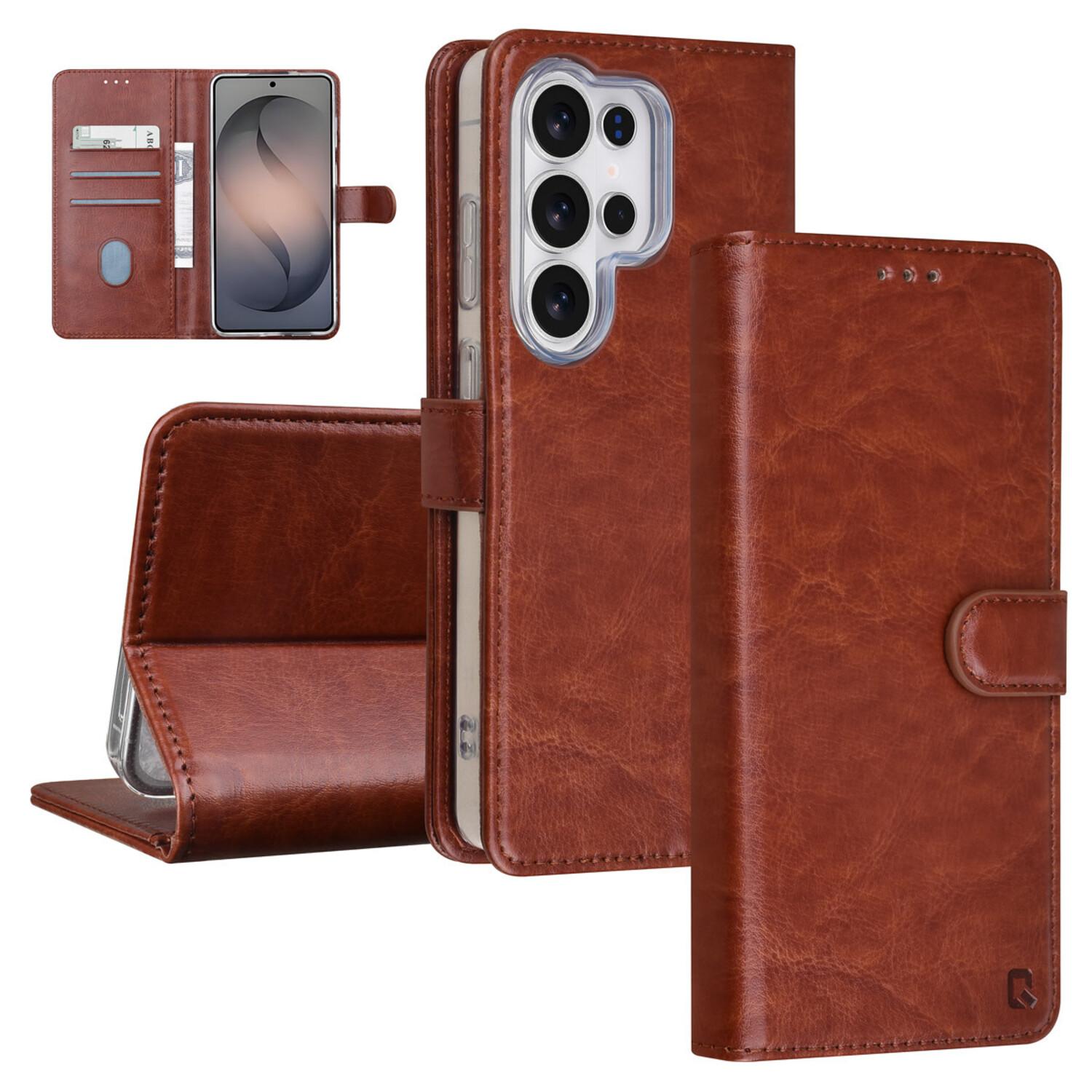 TUNIQ TUNIQ Galaxy S26 Ultra Book-Case hul - Kartenhalter für 3 Karten - Magnetverschluss - Aufhänger - Braun