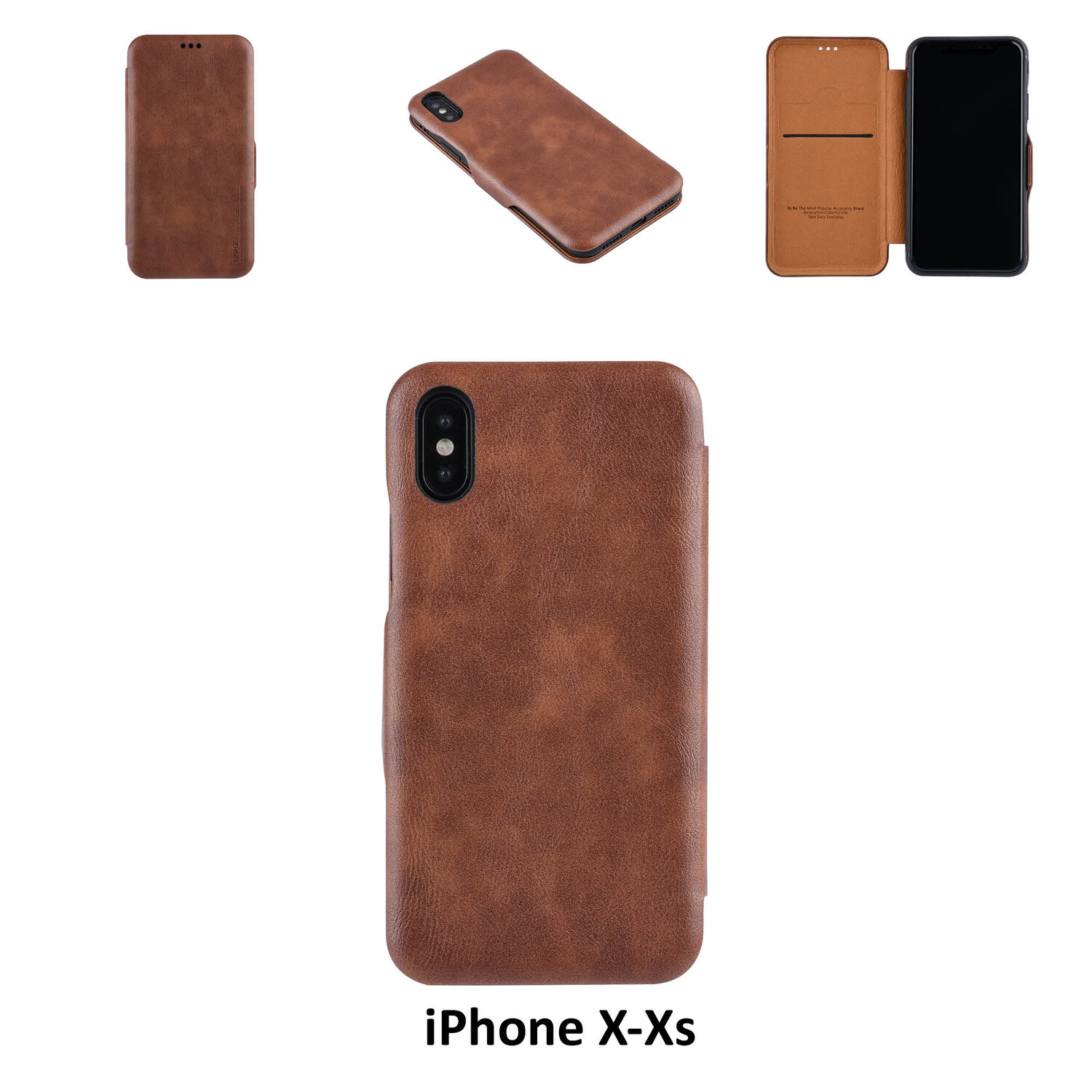 UNIQ Accessory passend für Apple iPhone X;iPhone Xs Kartenhalter Braun Book-Case hul -Magnetverschluss - Kunststof;TPU