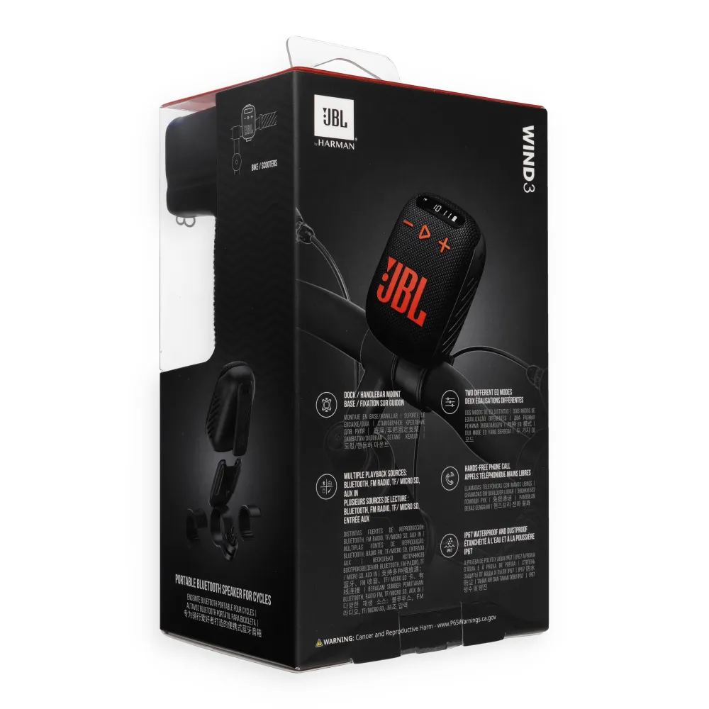 Wireless speaker JBL Wind 3 with handlebar holder black and orange