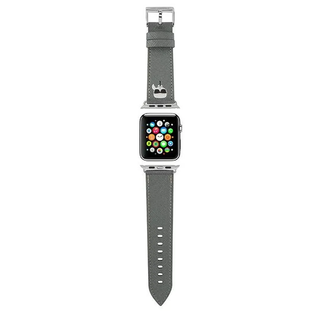Karl Lagerfeld SAFFIANO KH 42/44mm KLAWLOKHG silbernes Silikon Armband passend für Apple Watch