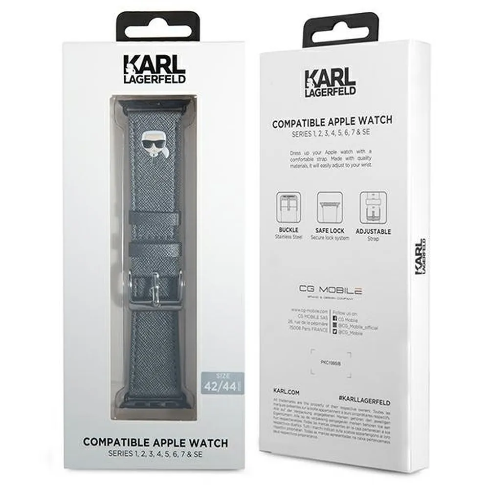 Karl Lagerfeld SAFFIANO KH 42/44mm KLAWLOKHG silbernes Silikon Armband passend für Apple Watch
