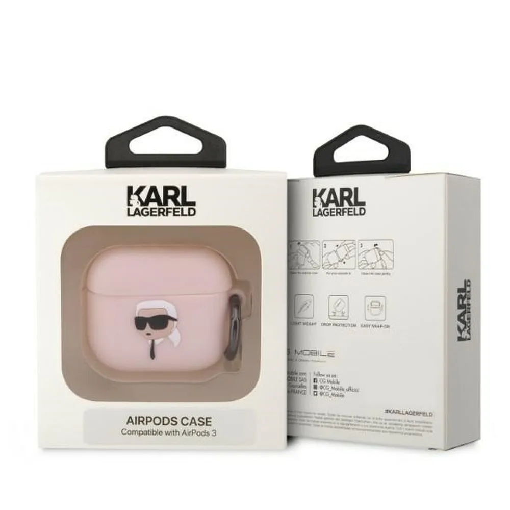 Echtes KARL LAGERFELD KLAPRUNIKP Case passend für Apple Airpods Pro (3D Sil NFT Karl / rosa)