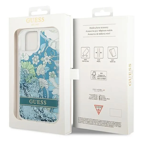 GUESS Handyhülle passend für IPHONE 13 / 14 / 15 GUHCP14SLFLSN (Flower Liquid Glitter) grün