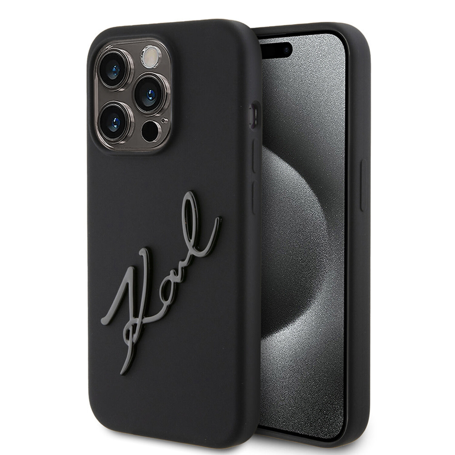 Echtes KARL LAGERFELD Case KLHCP15LSKSBMCK passend für iPhone 15 Pro (Silikon Karl Script Logo / Schwarz)