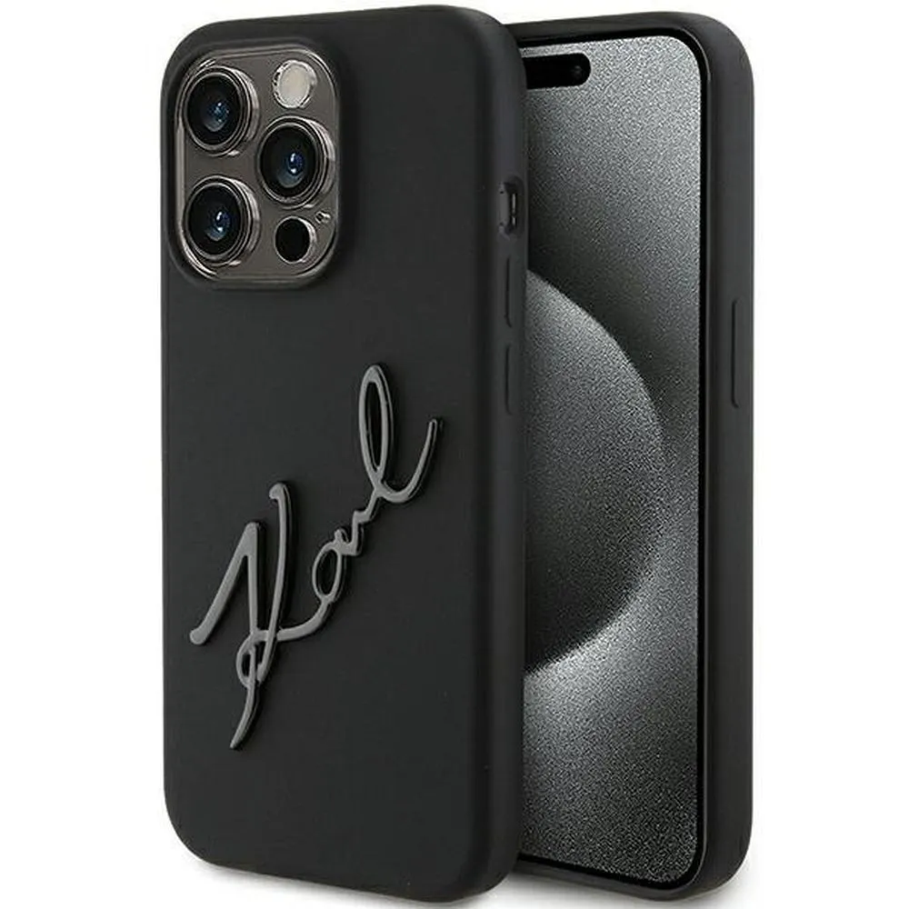 Echtes KARL LAGERFELD Case KLHCP15LSKSBMCK passend für iPhone 15 Pro (Silikon Karl Script Logo / Schwarz)