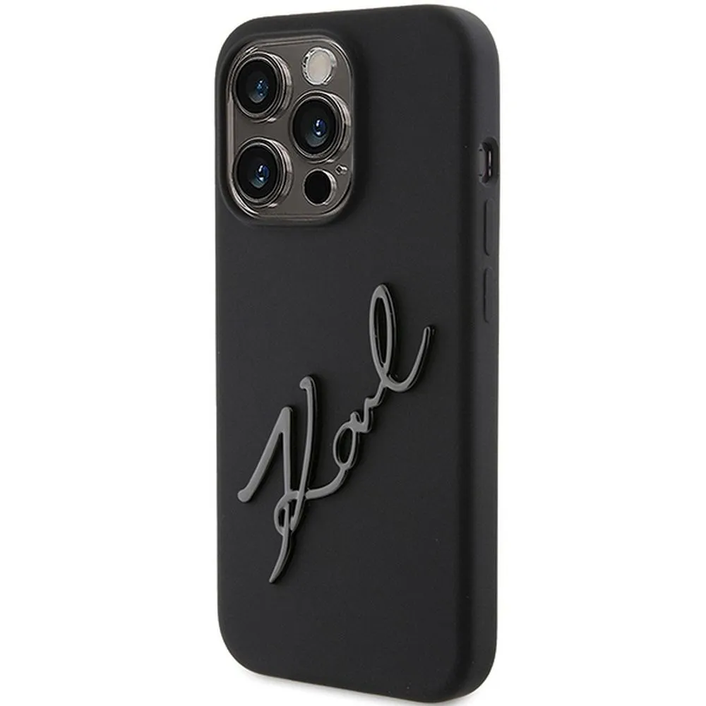 Echtes KARL LAGERFELD Case KLHCP15LSKSBMCK passend für iPhone 15 Pro (Silikon Karl Script Logo / Schwarz)