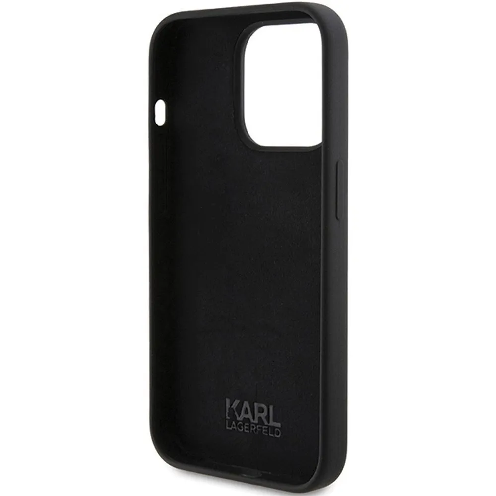 Echtes KARL LAGERFELD Case KLHCP15LSKSBMCK passend für iPhone 15 Pro (Silikon Karl Script Logo / Schwarz)