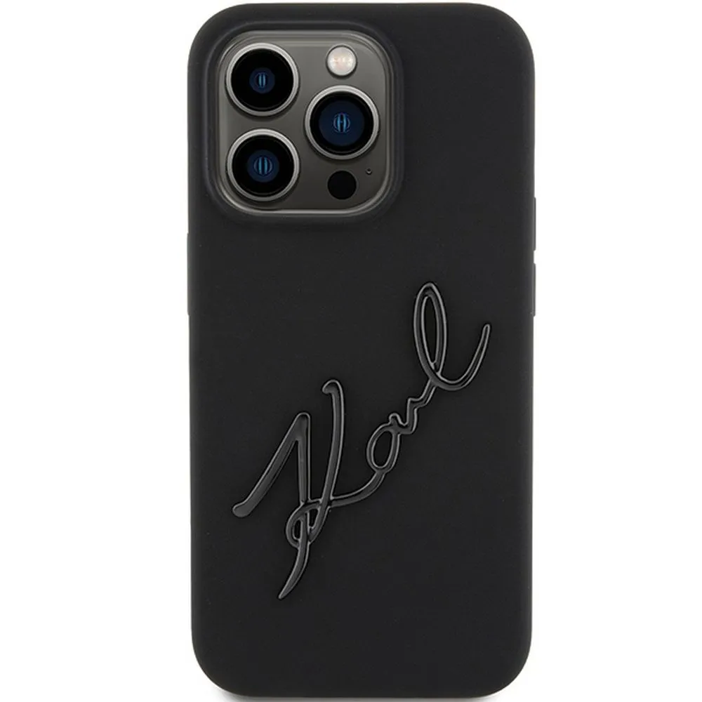 Echtes KARL LAGERFELD Case KLHCP15LSKSBMCK passend für iPhone 15 Pro (Silikon Karl Script Logo / Schwarz)