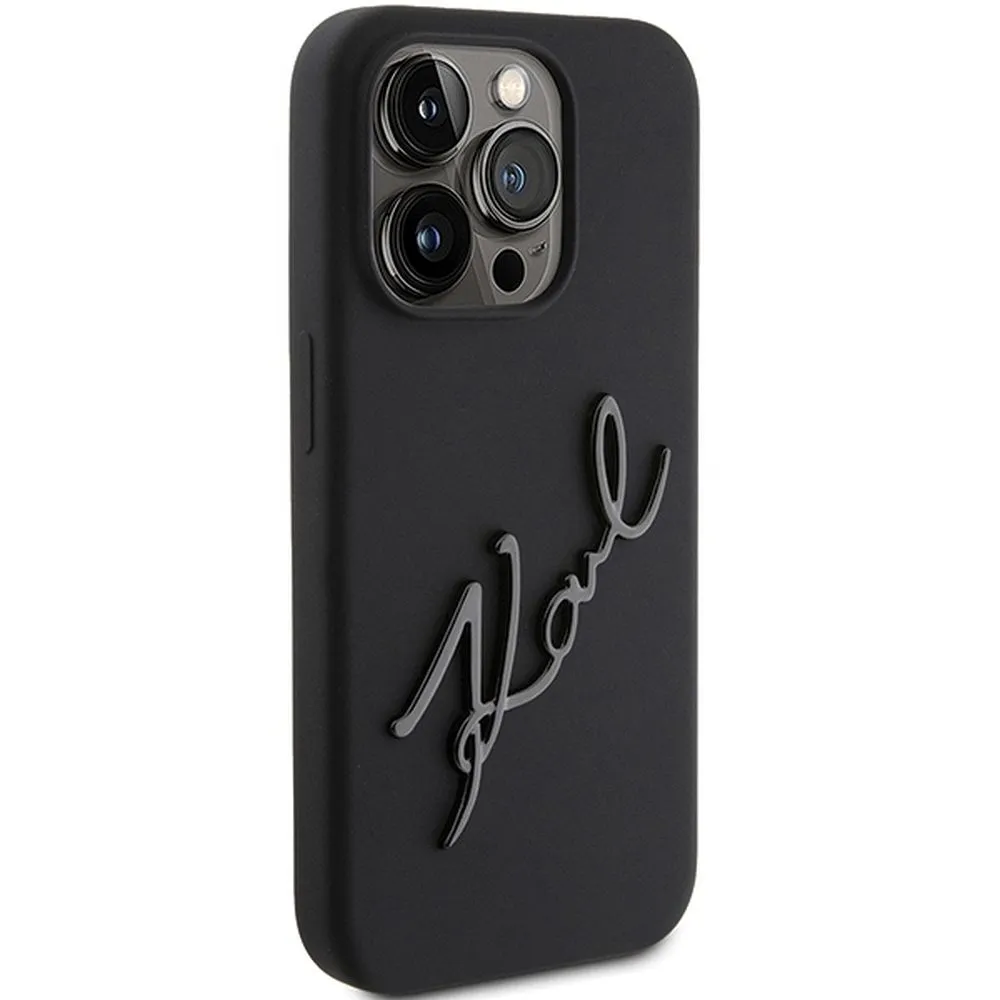 Echtes KARL LAGERFELD Case KLHCP15LSKSBMCK passend für iPhone 15 Pro (Silikon Karl Script Logo / Schwarz)