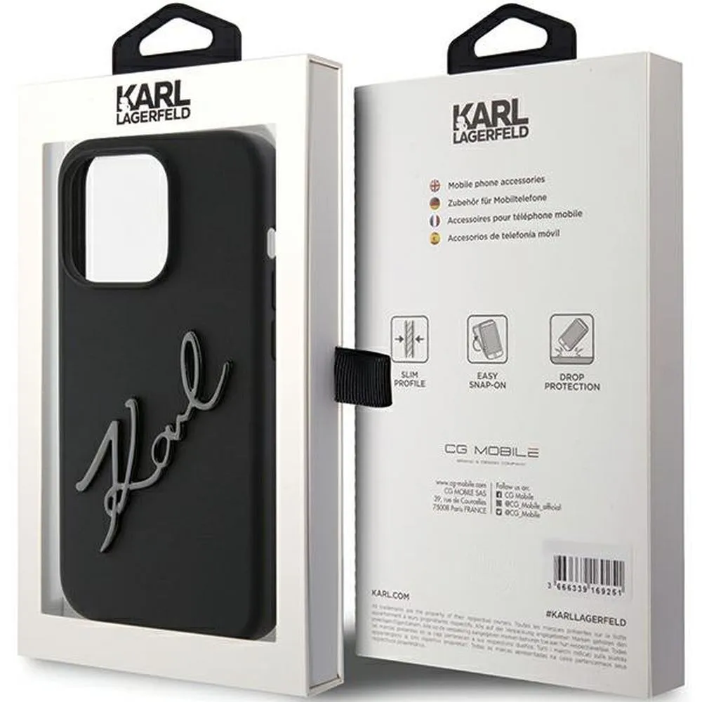 Echtes KARL LAGERFELD Case KLHCP15LSKSBMCK passend für iPhone 15 Pro (Silikon Karl Script Logo / Schwarz)