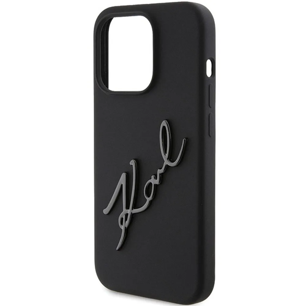 Echtes KARL LAGERFELD Case KLHCP15LSKSBMCK passend für iPhone 15 Pro (Silikon Karl Script Logo / Schwarz)