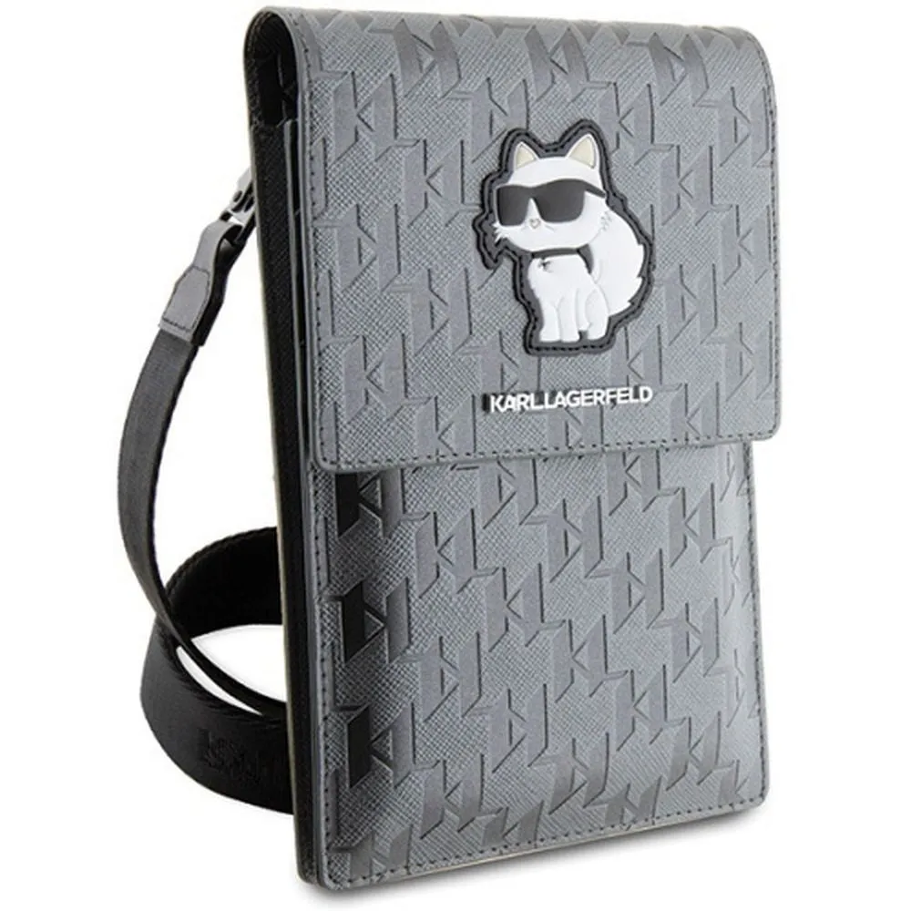 Karl Lagerfeld KLWBSAKHPCG Universal Handytasche (Saffiano Mono Choupette / Silber)