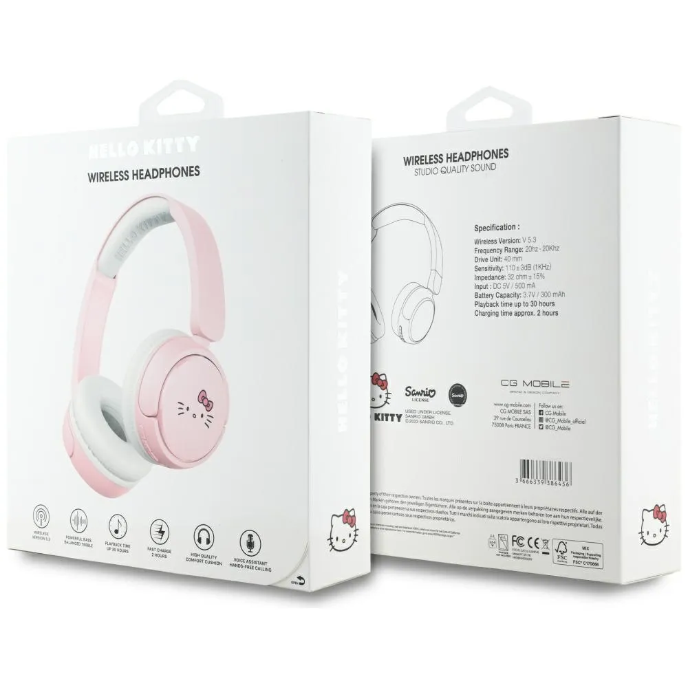 Wireless headphones The Hello Kitty Face Logo pink