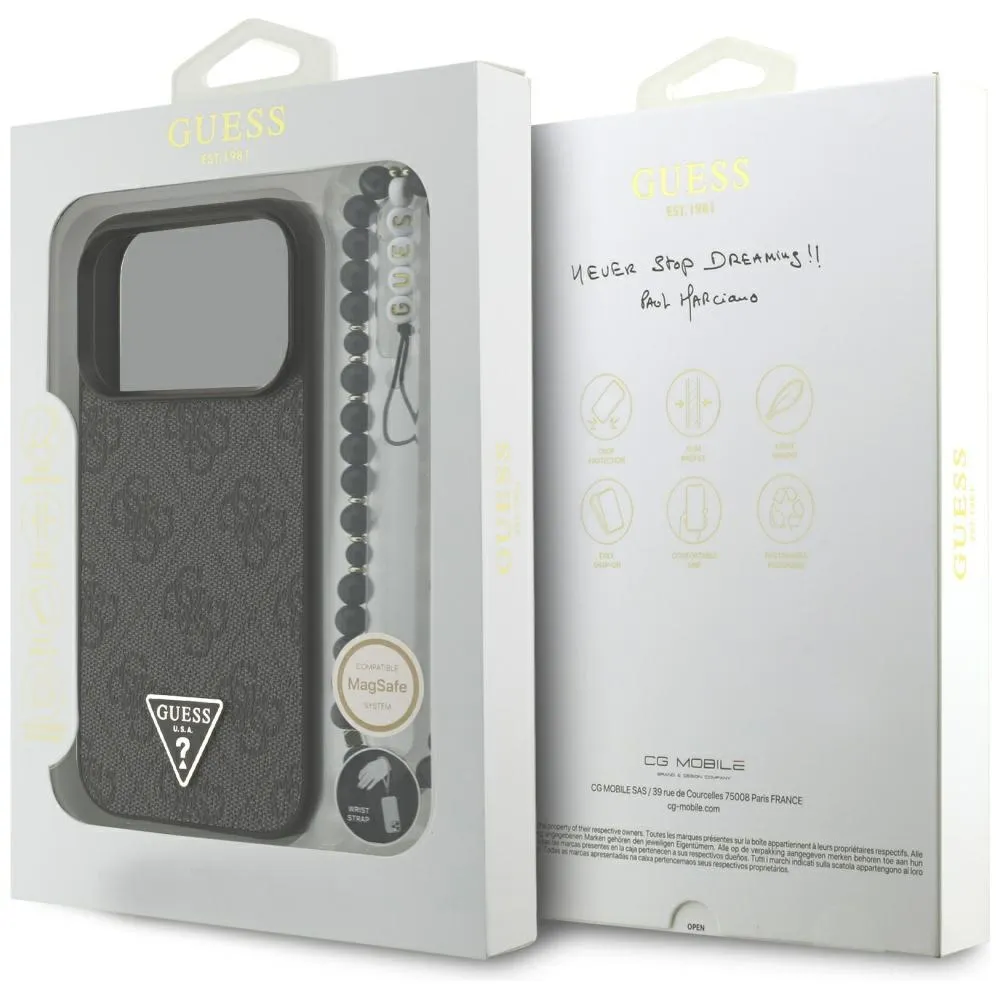 GUESS case passend für IPHONE 17 Pro kompatibel mit MagSafe GUHMP17LP4TSDPPSK (4G PU W/ Strap Triangle Logo) black