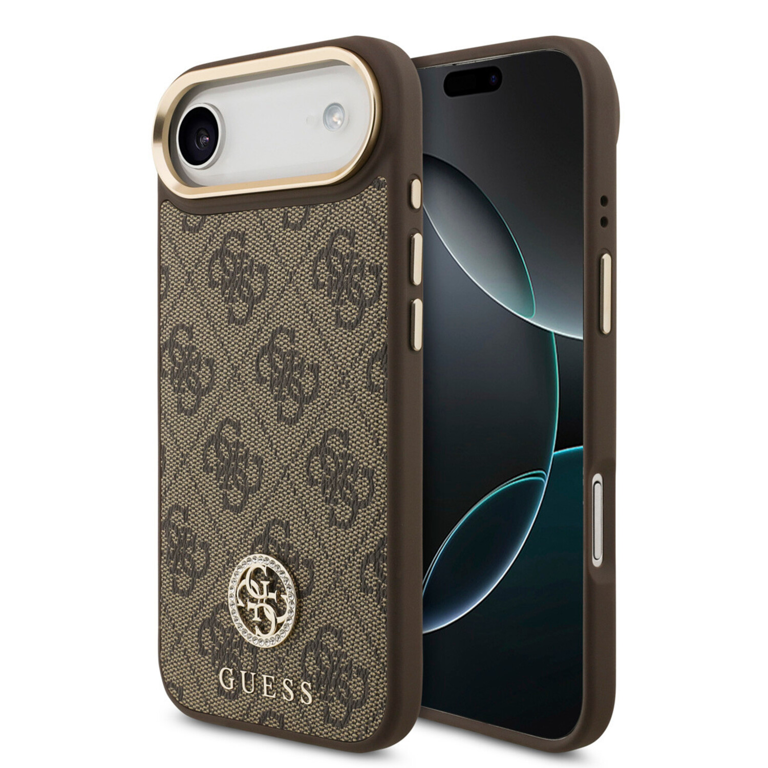 GUESS case passend für IPHONE 17 Air kompatibel mit MagSafe GUHMP17MP4GRMDEW (PU W/ 4G Strass Logo) brown