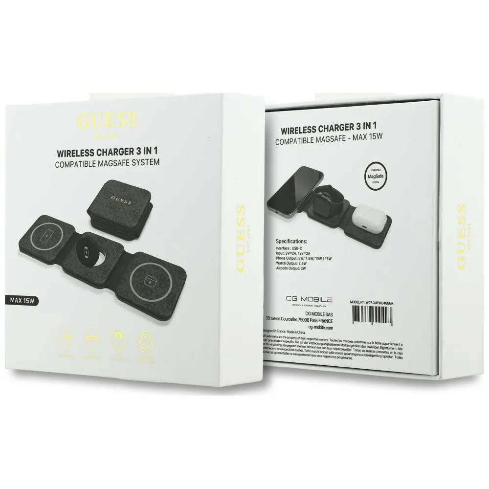 Wireless charger 3in1 kompatibel mit MagSafe 15W GUESS GUE005639 black