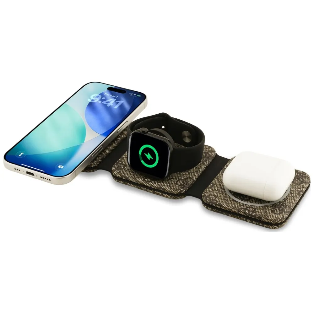 Wireless charger 3in1 kompatibel mit MagSafe 15W GUESS GUE005640 brown