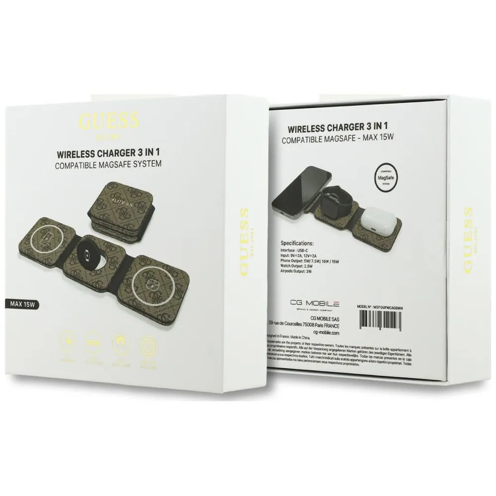 Wireless charger 3in1 kompatibel mit MagSafe 15W GUESS GUE005640 brown