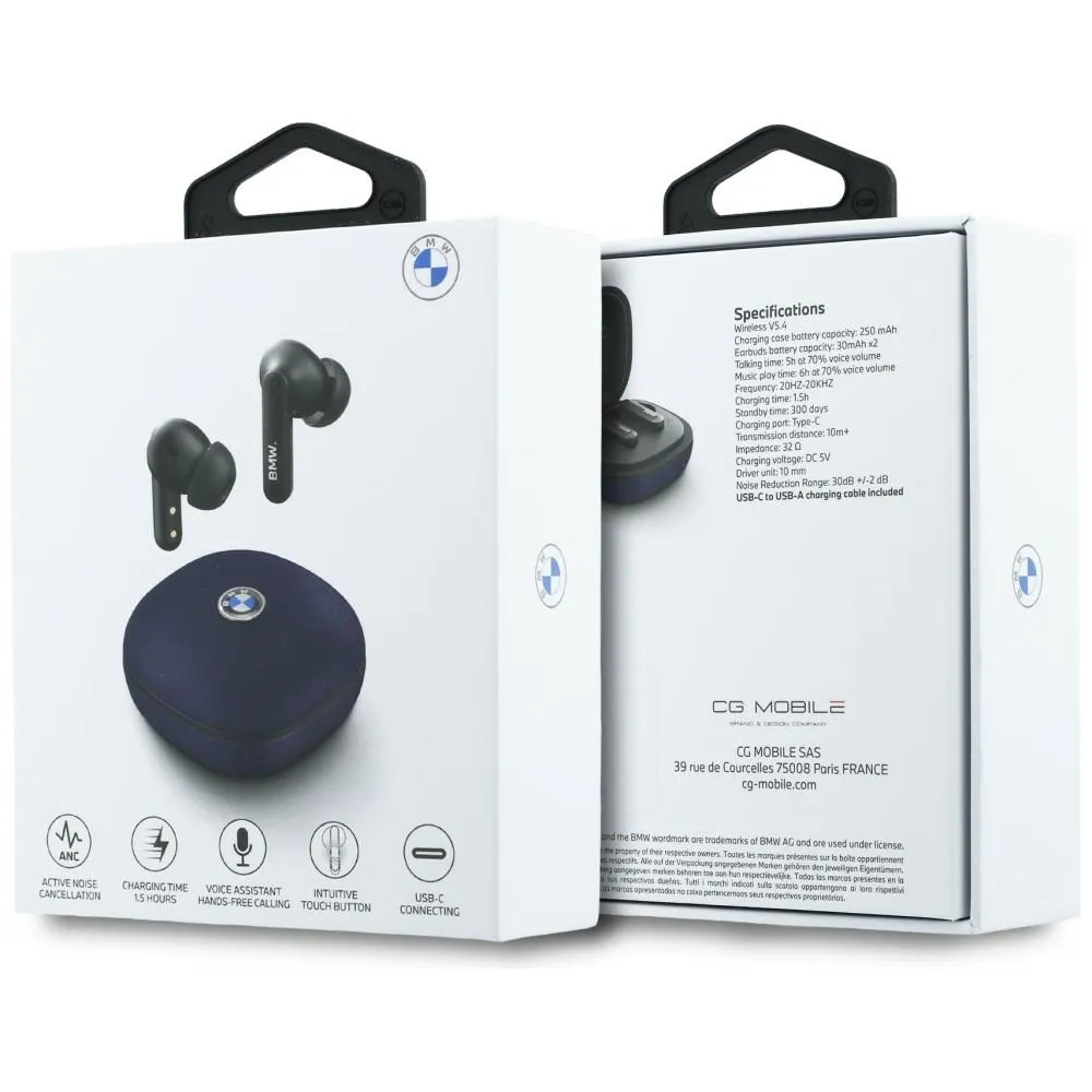 Wireless earphone ENC BMW TWS Leather Metal Logo BMW001138 dark blue