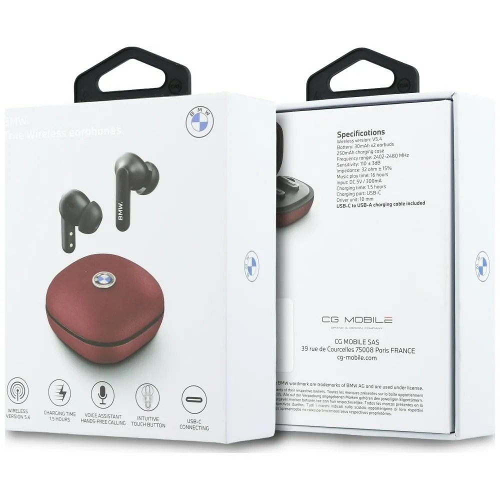 Wireless earphone ENC BMW TWS Leather Metal Logo BMW001139 red