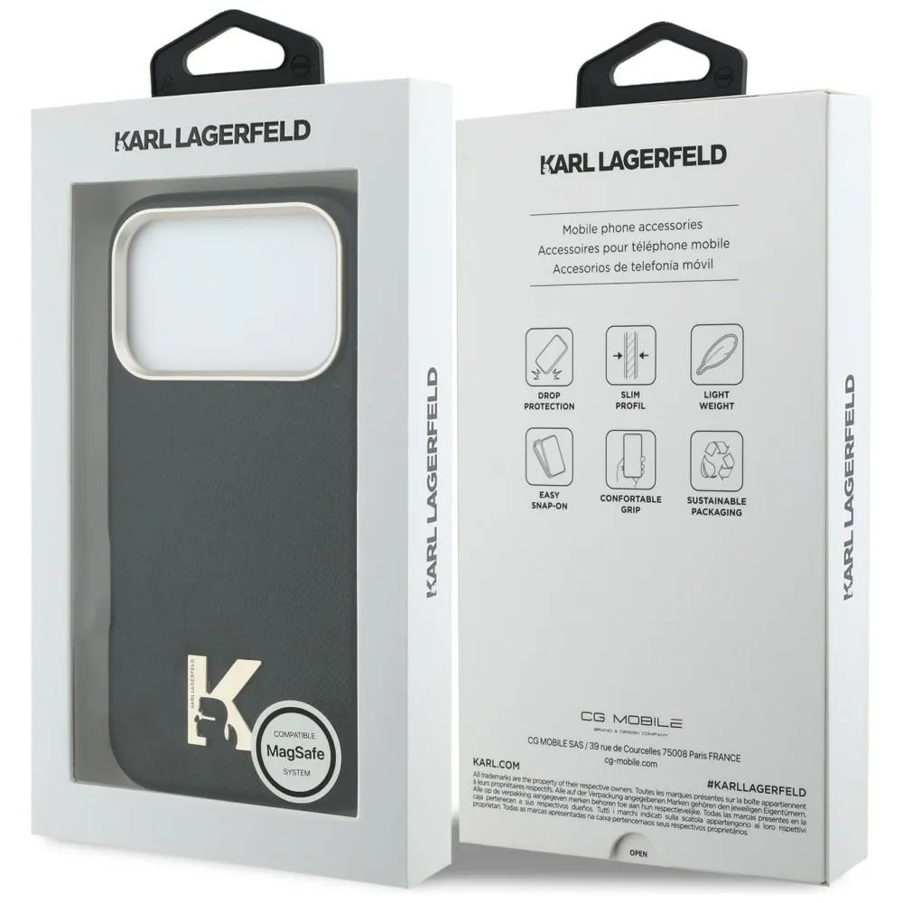 KARL LAGERFELD case passend für IPHONE 17 Pro kompatibel mit MagSafe KLHMP17L5PGFKHGK (Karl Head Logo) black
