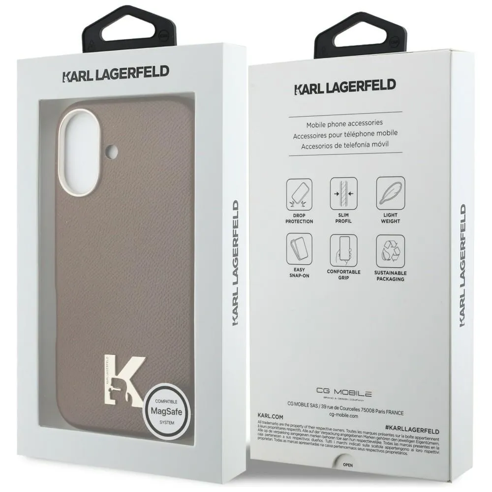 KARL LAGERFELD case passend für IPHONE 17 kompatibel mit MagSafe KLHMP17S5PGFKHGW (Karl Head Logo) brown