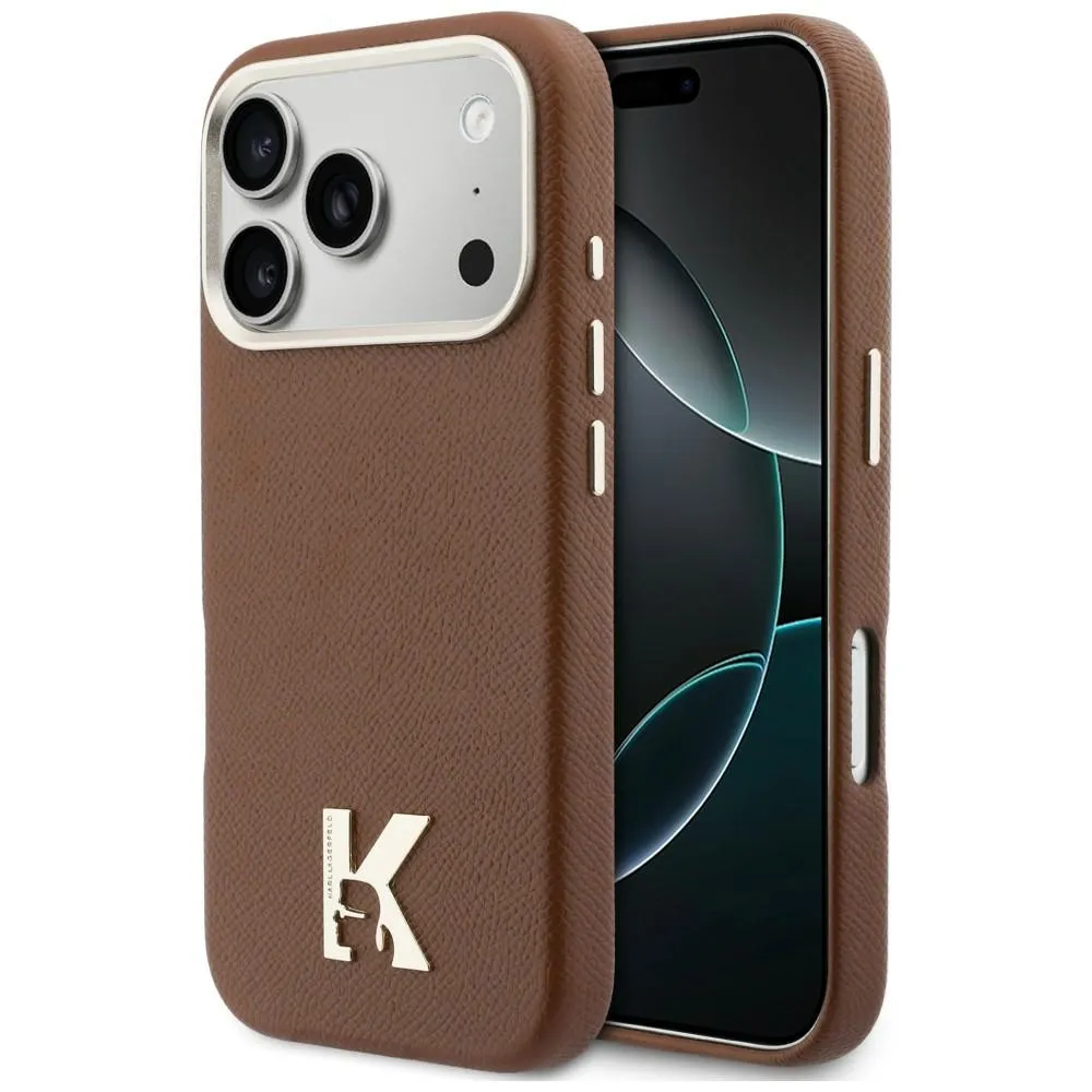 KARL LAGERFELD case passend für IPHONE 17 Pro Max kompatibel mit MagSafe KLHMP17X5PGFKHGW (Karl Head Logo) brown