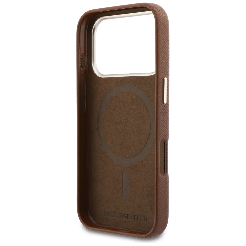 KARL LAGERFELD case passend für IPHONE 17 Pro Max kompatibel mit MagSafe KLHMP17X5PGFKHGW (Karl Head Logo) brown