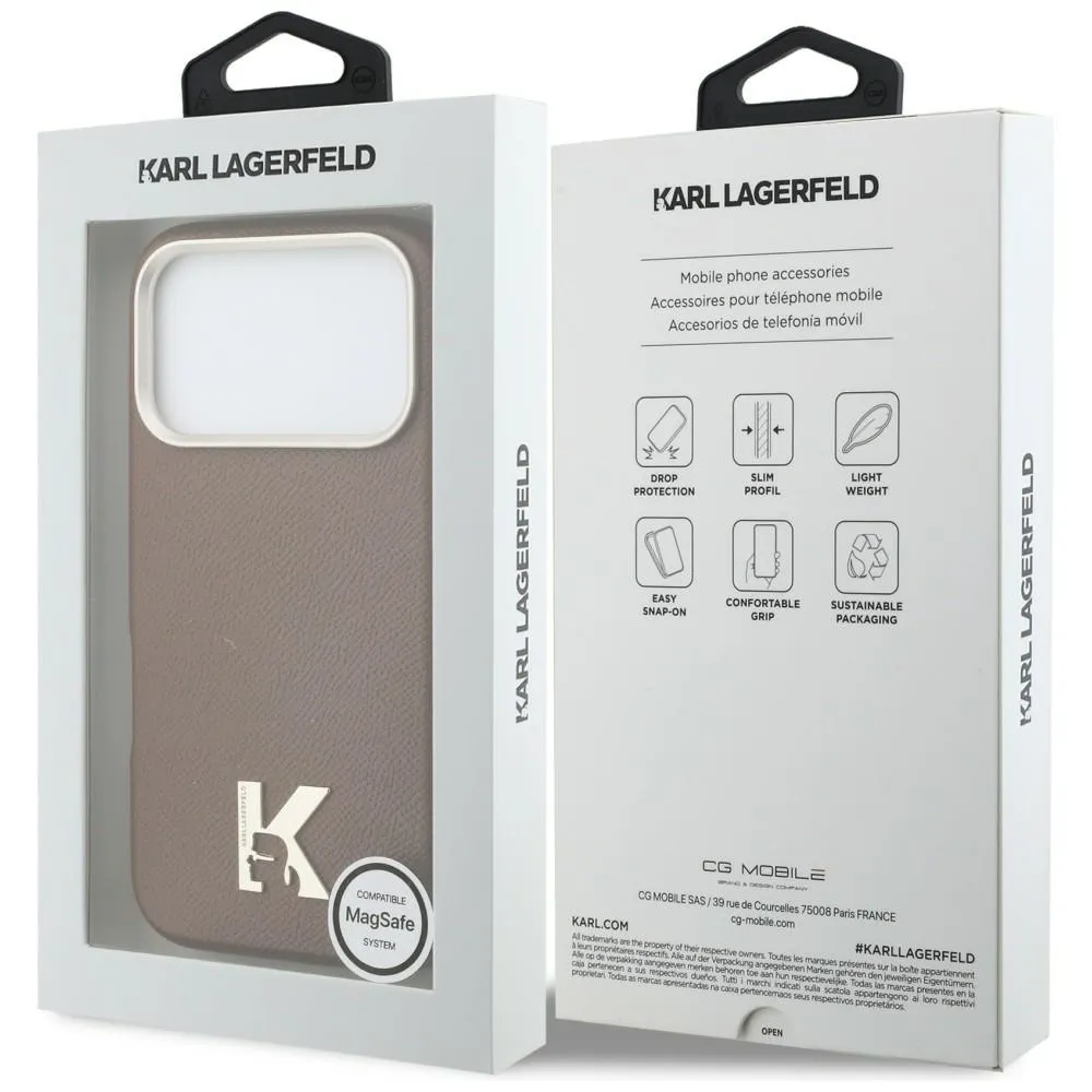 KARL LAGERFELD case passend für IPHONE 17 Pro Max kompatibel mit MagSafe KLHMP17X5PGFKHGW (Karl Head Logo) brown