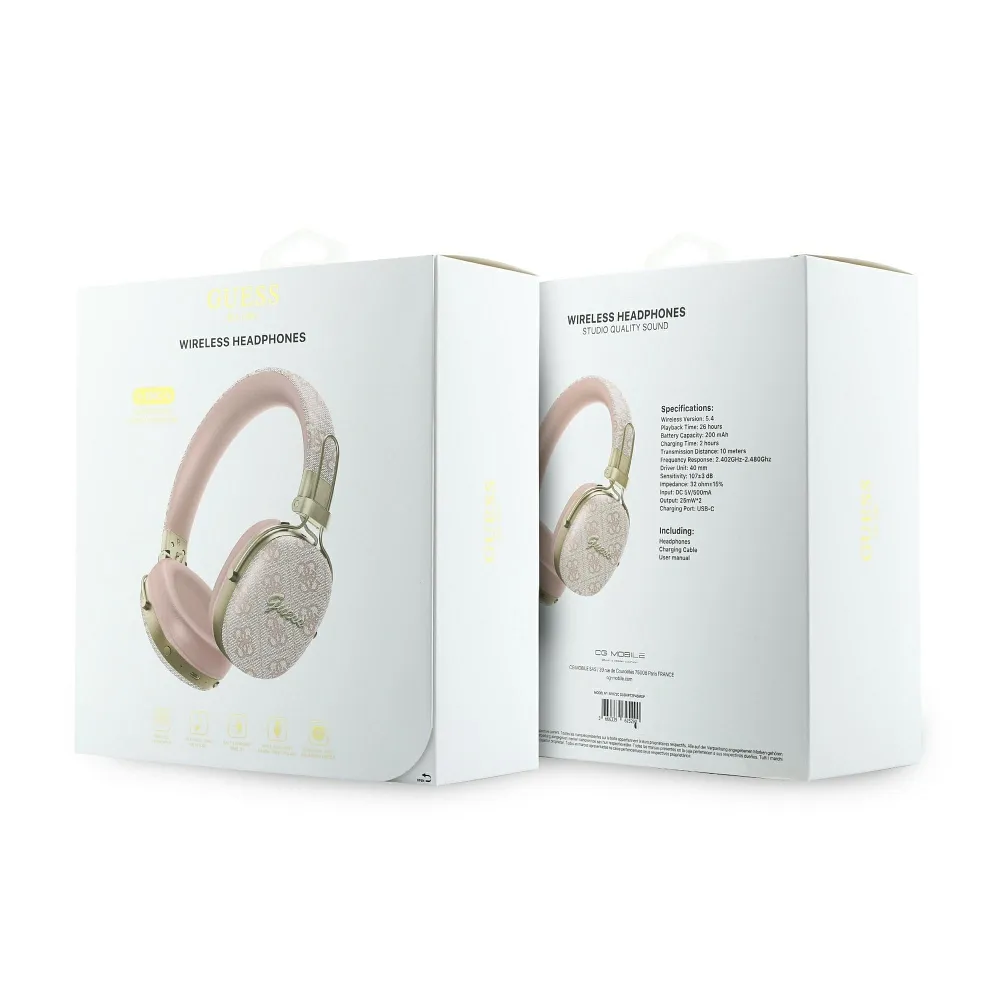 Wireless headphones Guess ENC Metal 4G Script Logo pink