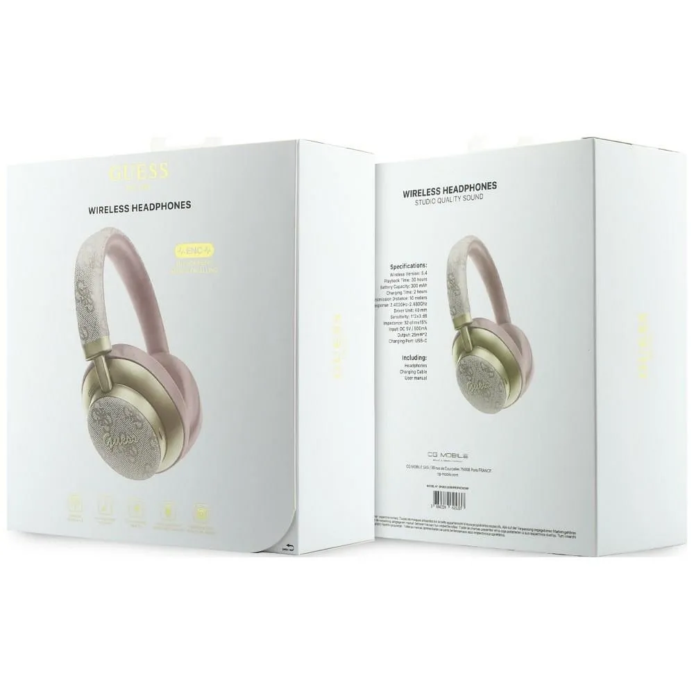 Wireless headphones Guess ENC 4G Gold Script Metal pink
