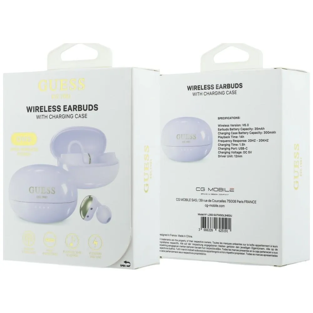 Wireless earphones OWS Guess Metalic Finish Electropated Parts Classic Logo purple