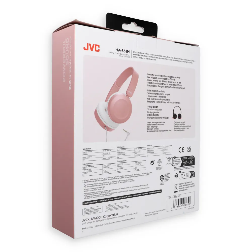 Wired headphones JVC HAS31MPE pink